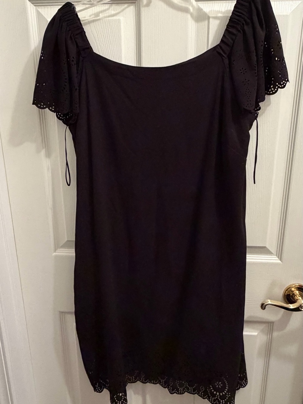 Elle Black Off-Shoulder Eyelet Sleeve Dress